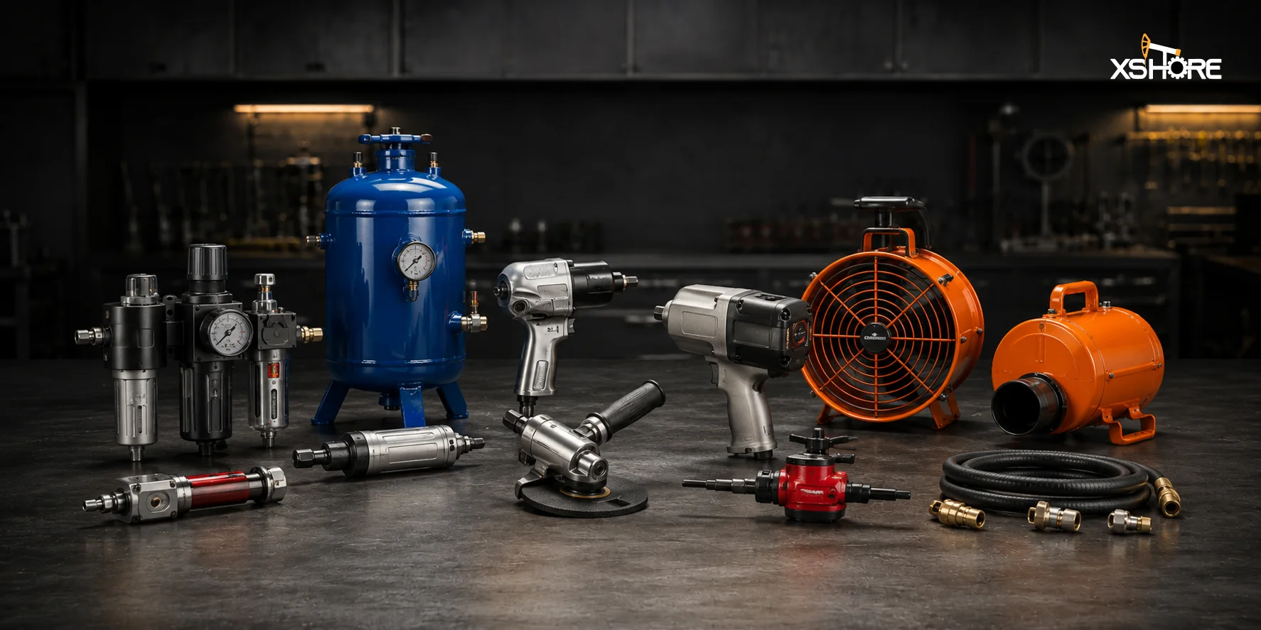 Pneumatic equipment rental tools and air powered machines