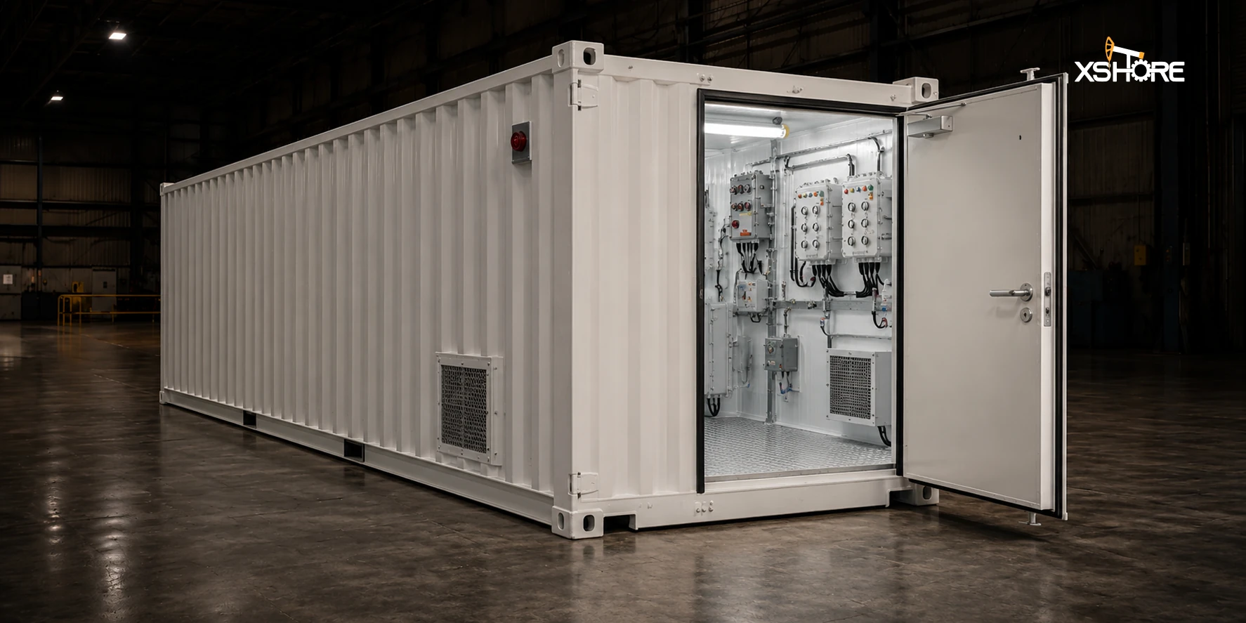 Zone 2 ATEX container enclosure with explosion protected electrical equipment